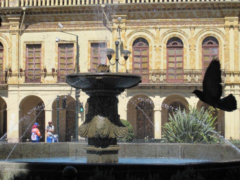 Fountain in Parque Calderon, Cuenca Ecuador