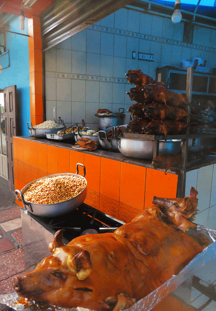 Pork street food in Cuenca Ecuador