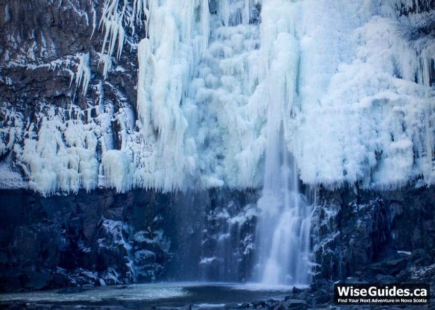 Baxters Harbour Waterfall covered in ice
