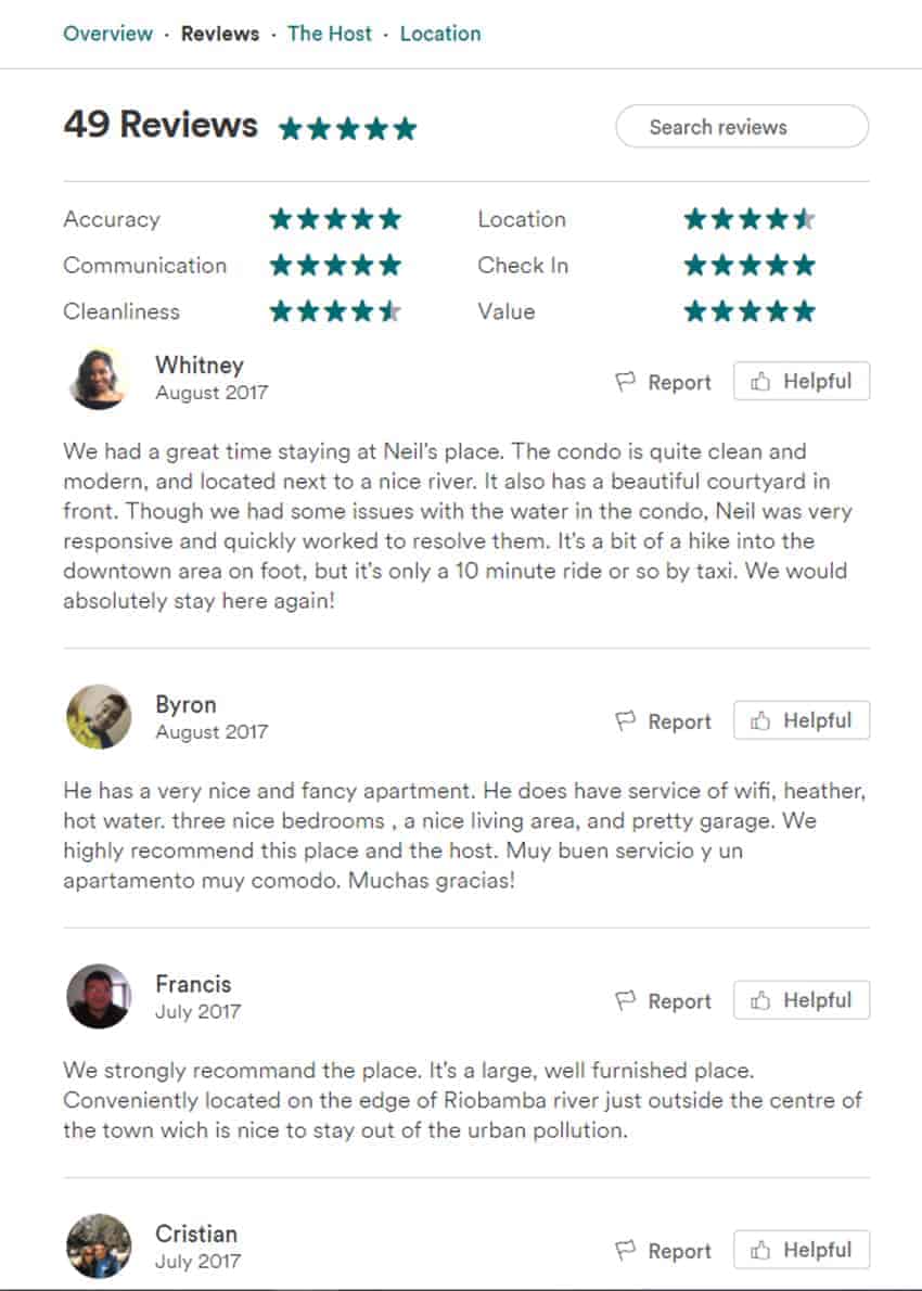 Ecuador Airbnb reviews