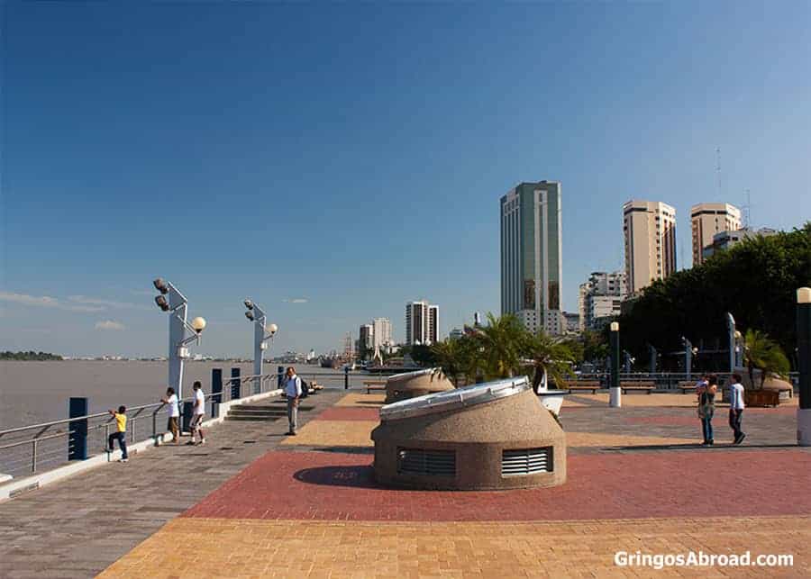 View of Guayaquil and Guayas River from Malecon 2000