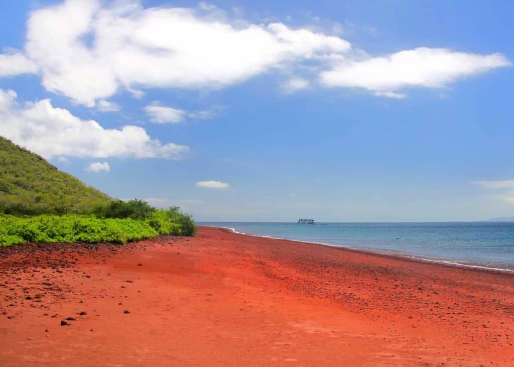 red sand beach galapagos rabida island