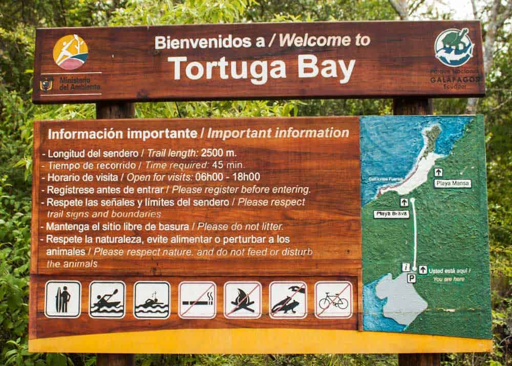 tortuga bay beach galapagos sign